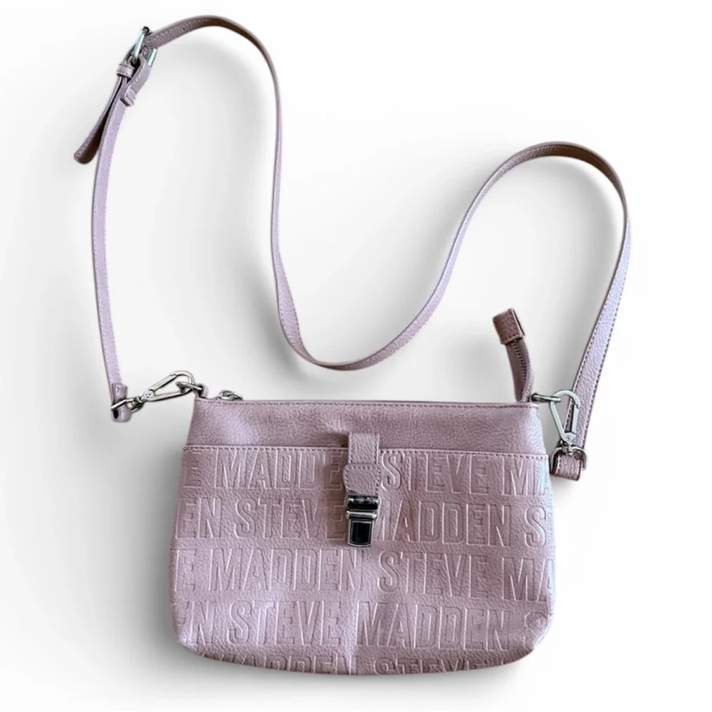 STEVE MADDEN SOFT PINK CROSSBODY PURSE ADJUSTABLE SHOULDER STRAP TOP ZIP CLOSURE